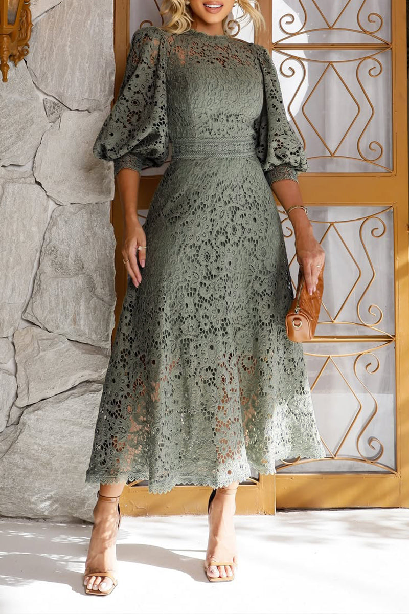lantern sleeve dress Lace Midi Dress Shirt Size:17/36-37 Beige Dresses - Bloomingdale's Waist 26.77 inL atf-oc-06.04.25