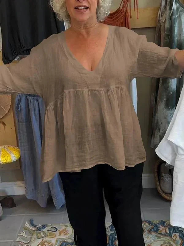Melinda — Cotton Linen V-Neck Top