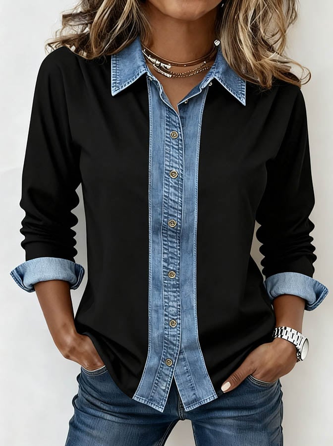 The Ember Two-Tone Denim Trim Button-Up Shirt