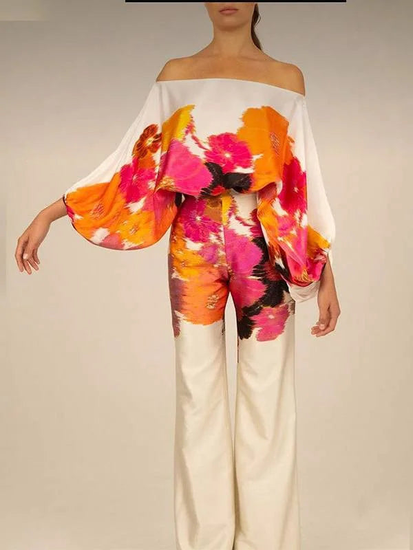 Printed Dolman Sleeve Wide Leg Pants Set