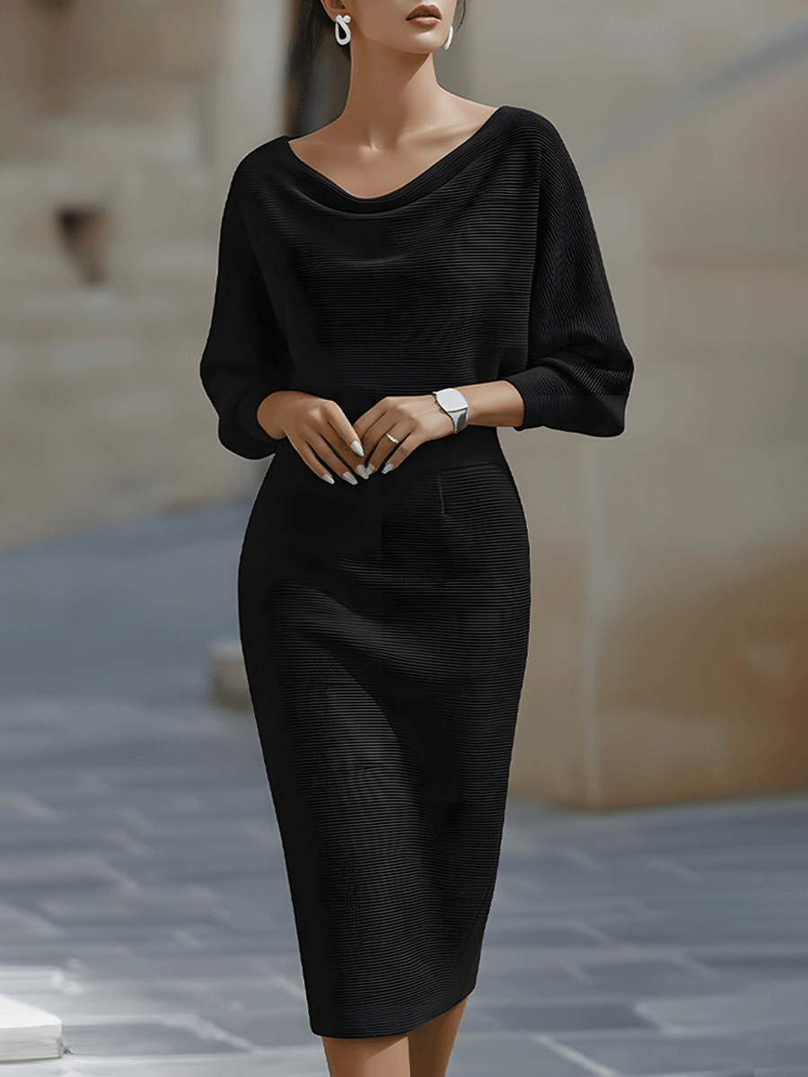 Draped Batwing Midi Dress