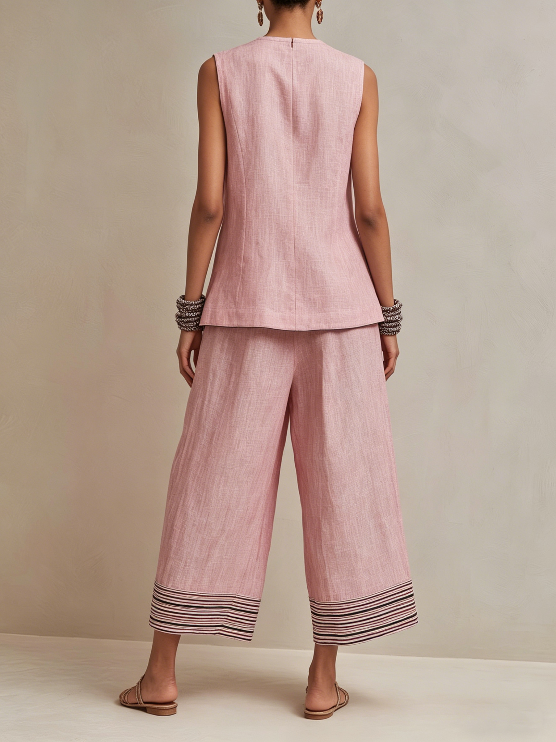 Button Vest and Striped Culotte Set