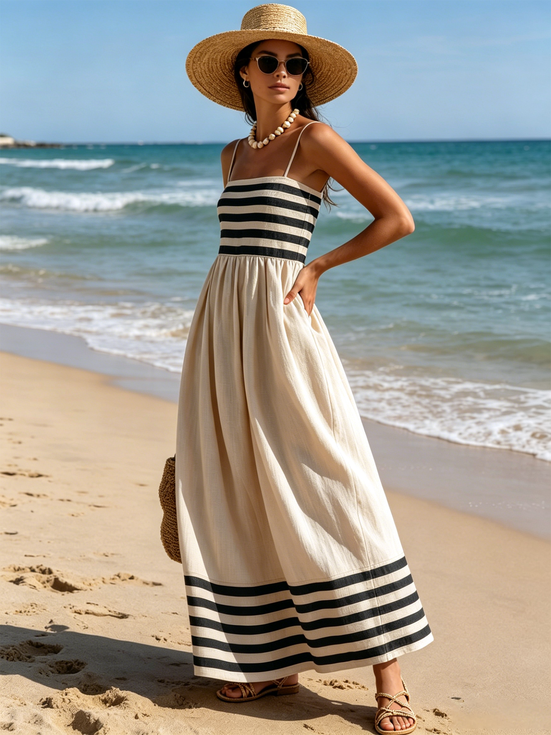 Striped Spaghetti Strap Maxi Dress