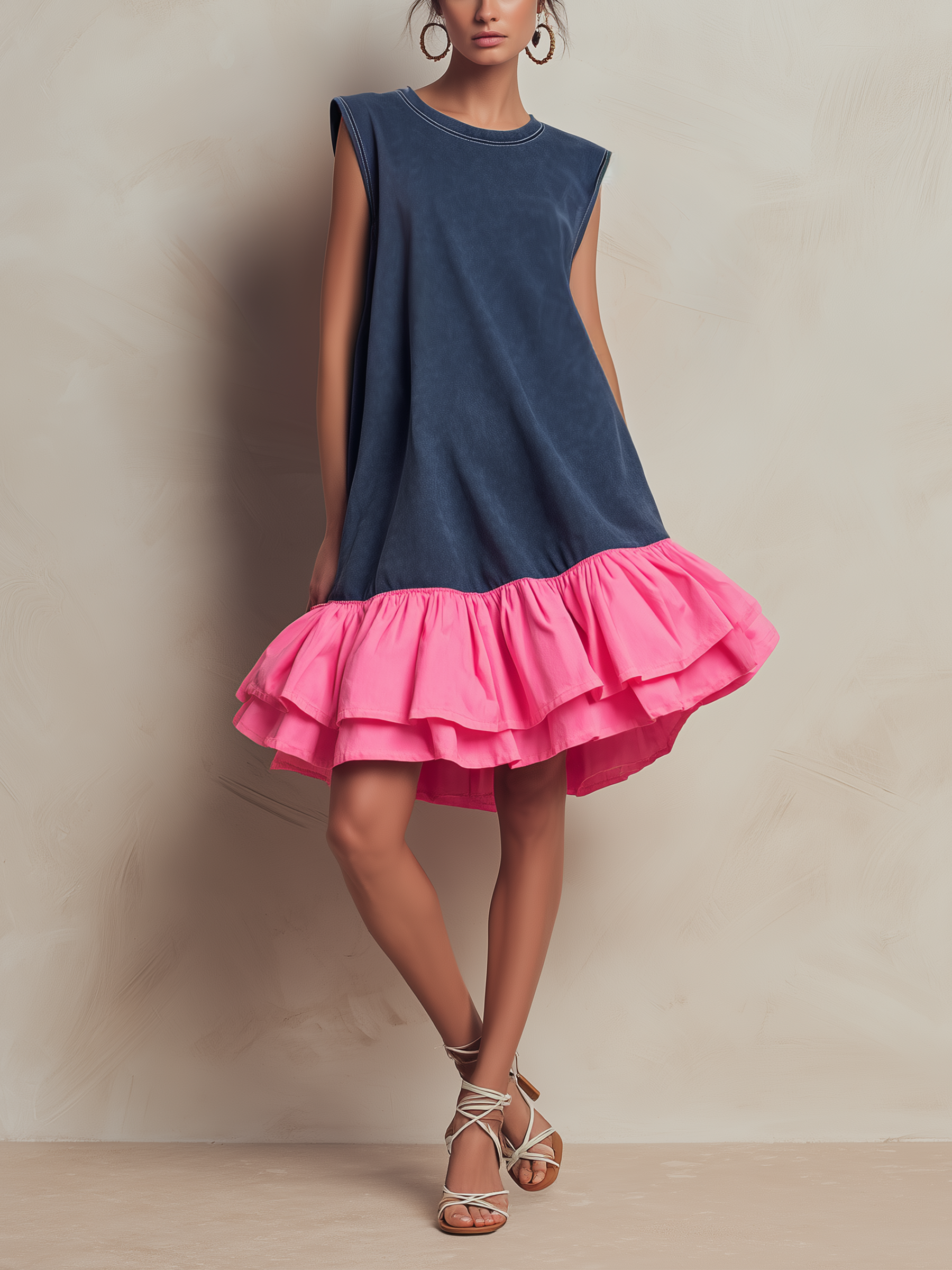 French Terry Tiered Ruffle Hem Mini Dress