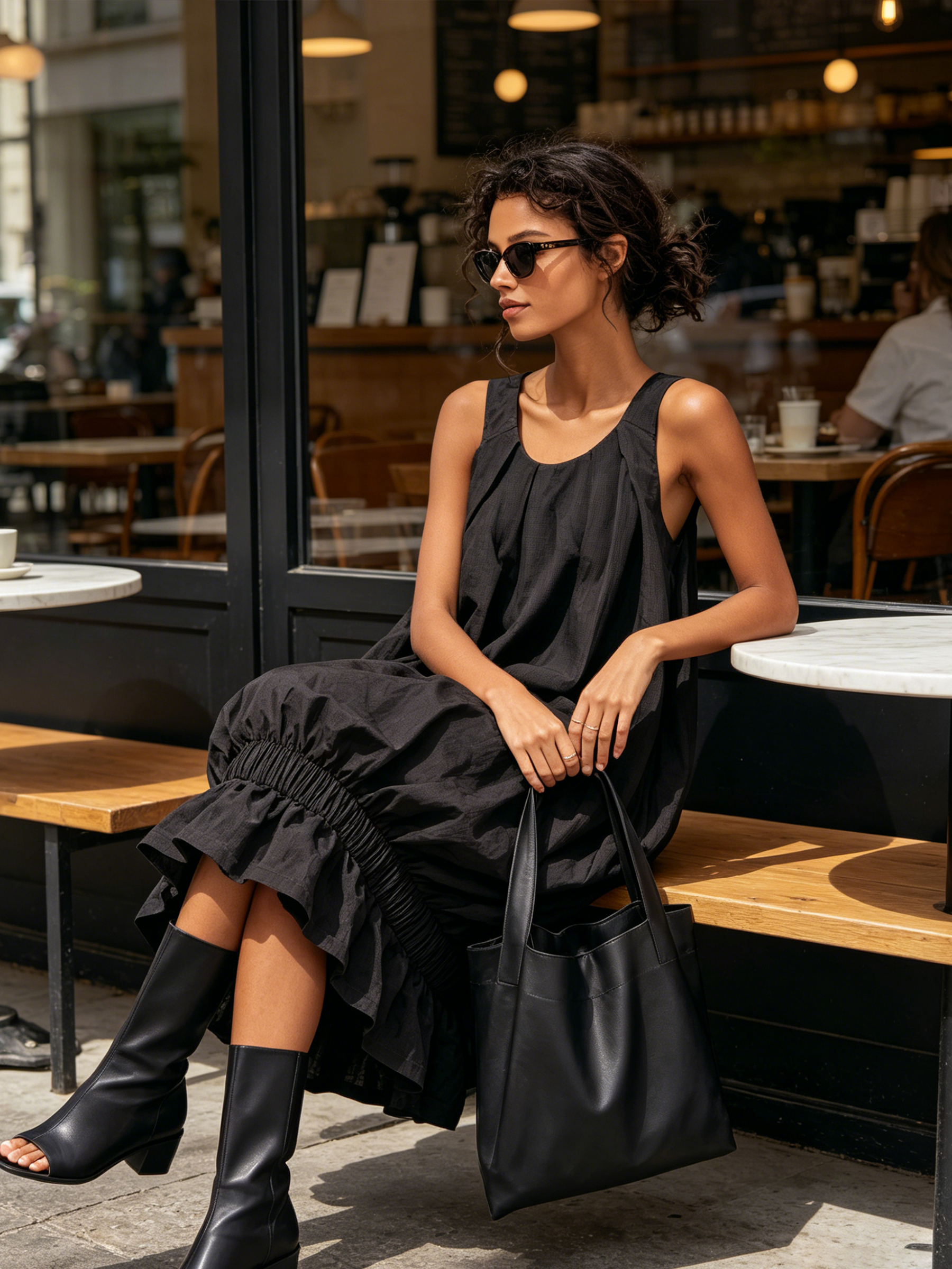 Sleeveless Bubble Midi Dress with Elastic Waist