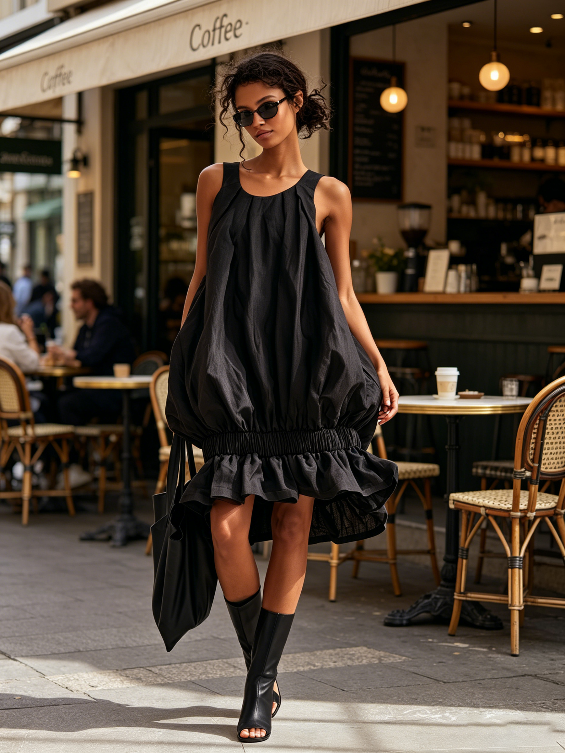 Sleeveless Bubble Midi Dress with Elastic Waist