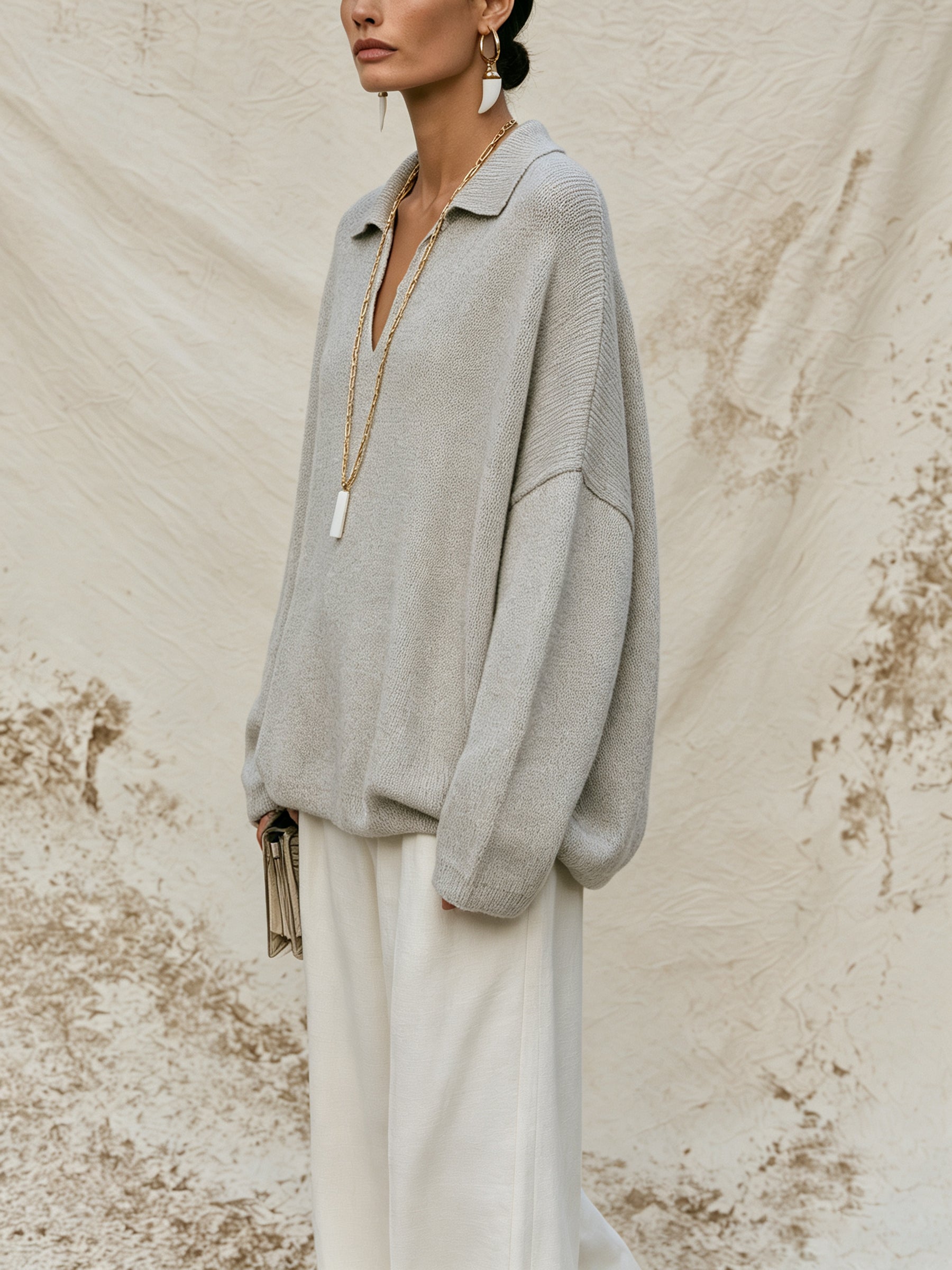 Relaxed Knit Polo Sweater