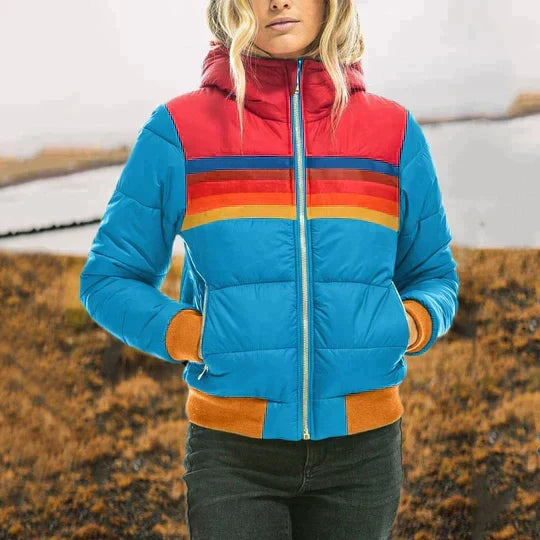 Retro Color Block Puffer Jacket