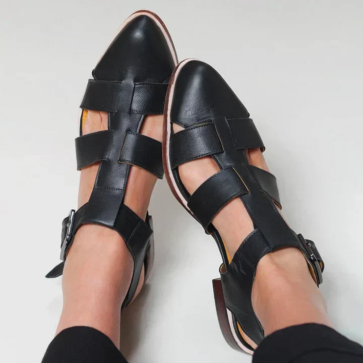 Woven Leather Buckle Flats