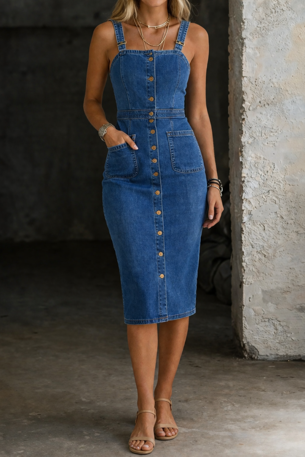 Button-Up Denim Dress