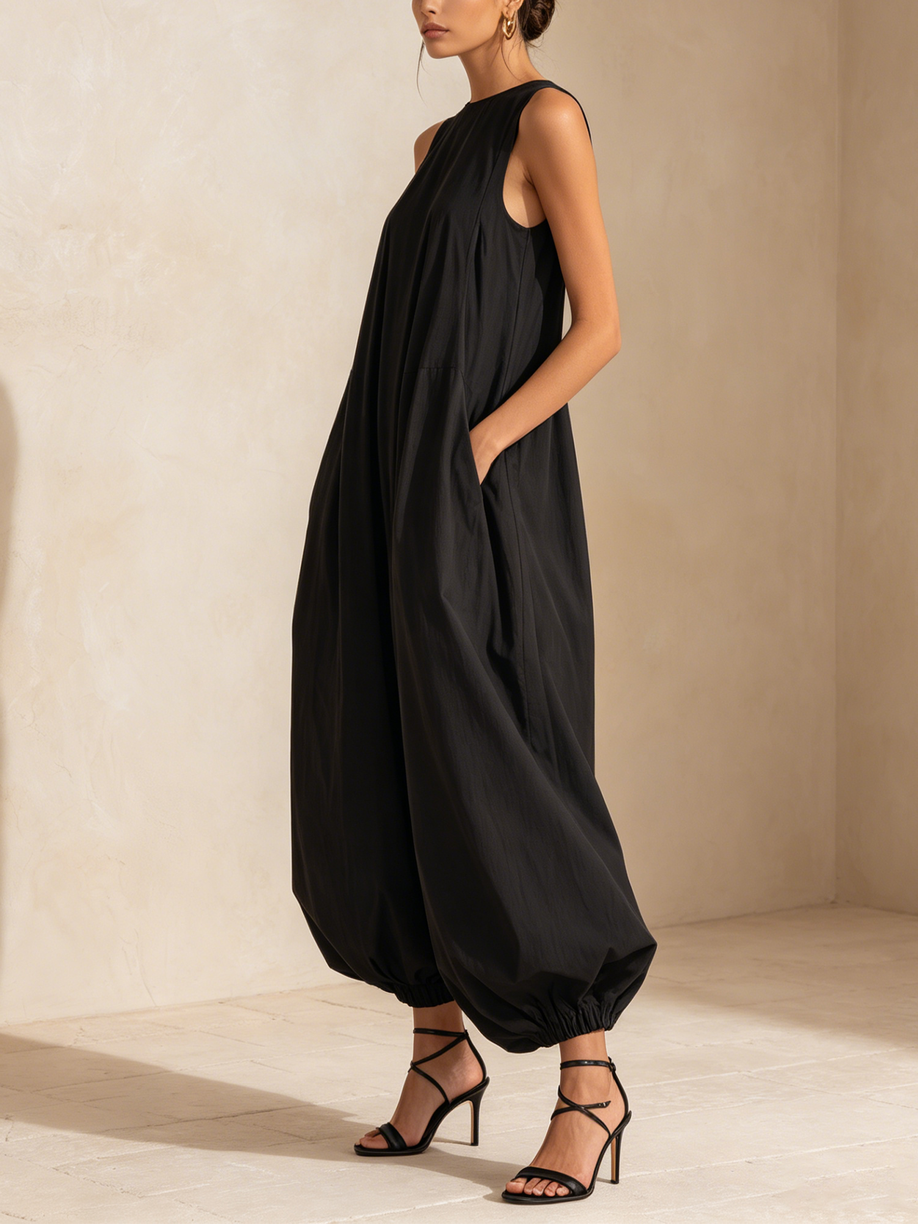 Sleeveless Balloon-Leg Jumpsuit with Pockets