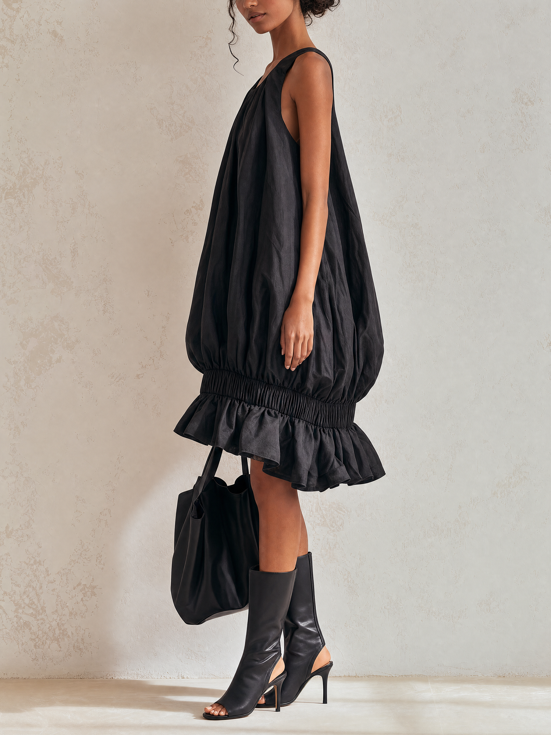 Sleeveless Bubble Midi Dress with Elastic Waist