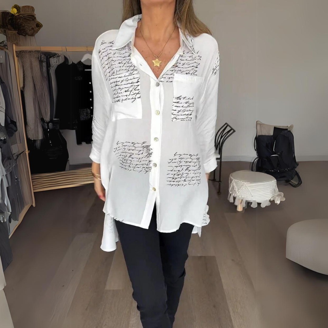 Tiemona — Script Print Button-Up Shirt
