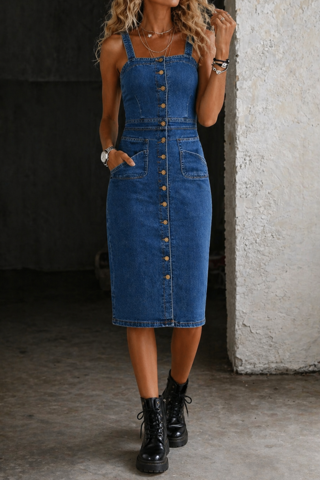 Button-Up Denim Dress