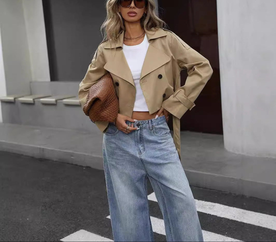 Cropped Double-Breasted Trench Jacket