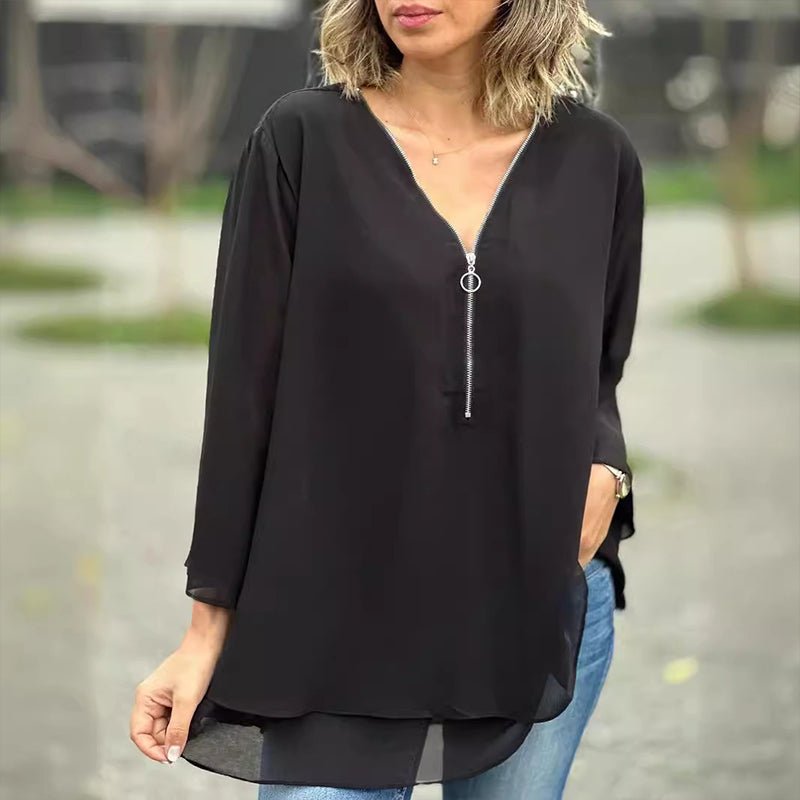 Lorelai — Chiffon Zip Blouse