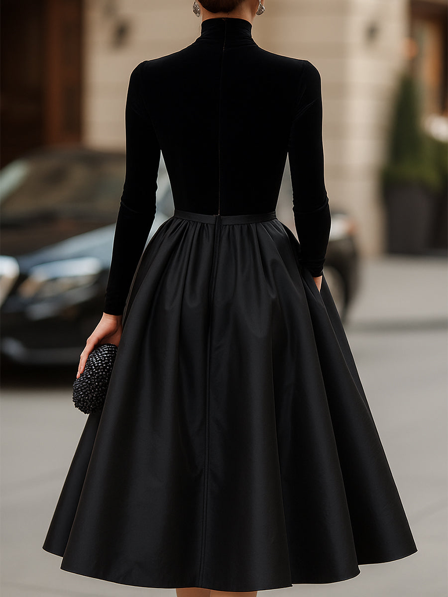 Velvet and Satin Midi Dress