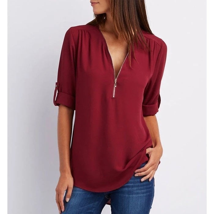 Gwen — Zip V-Neck Blouse