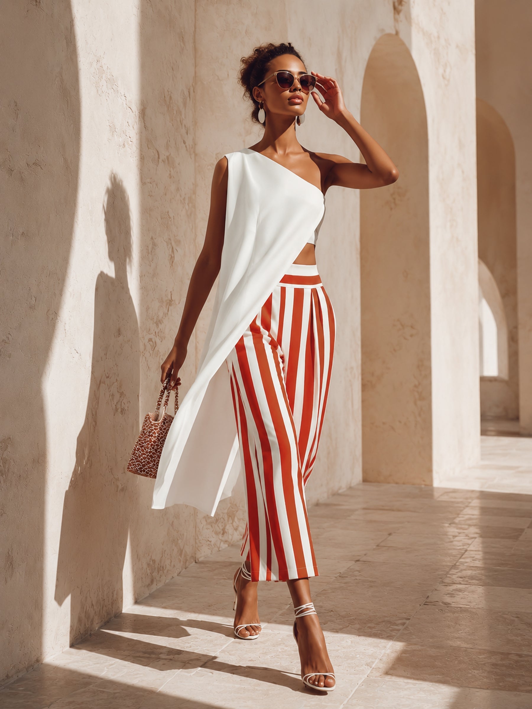 Striped One-Shoulder Two-Piece Set