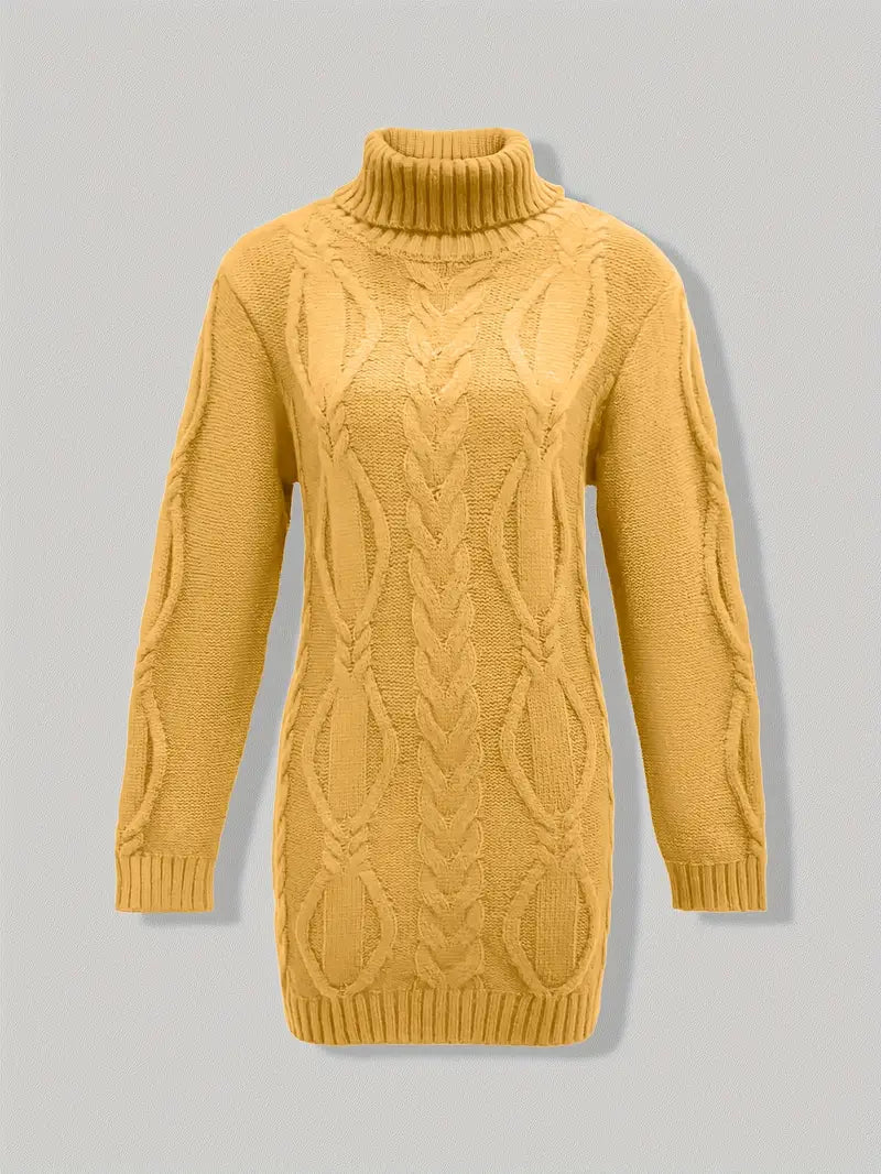 Chunky Cable Knit Turtleneck Dress