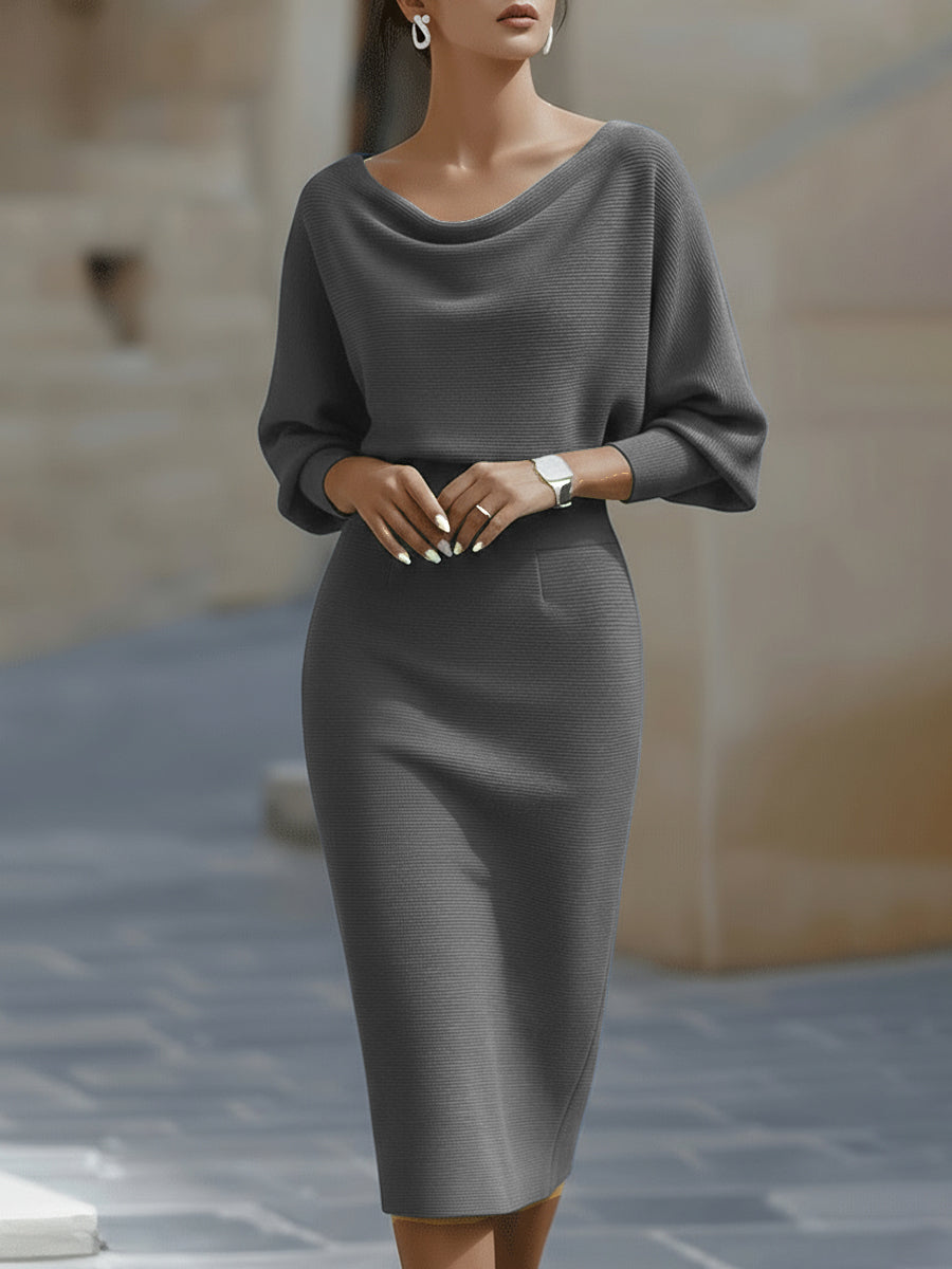 Draped Batwing Midi Dress