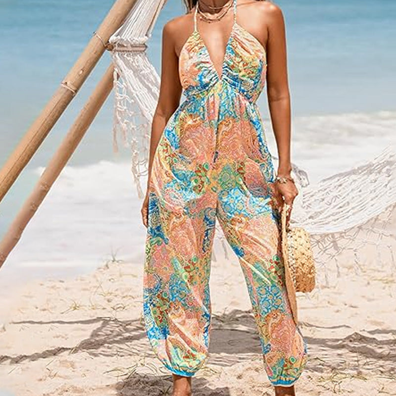 V-Neck Backless Wide-Leg Jumpsuit