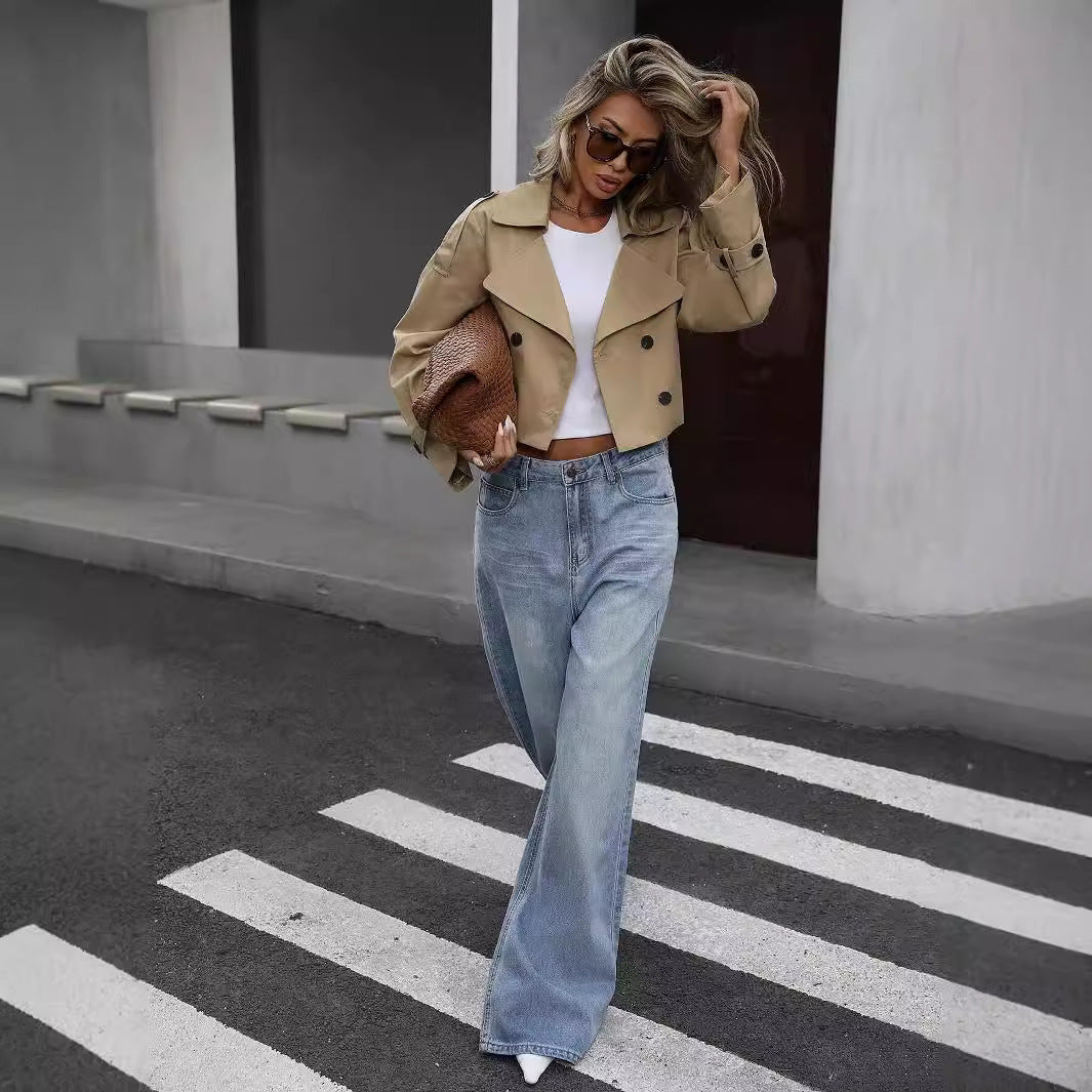 Cropped Belted Trench Jacket