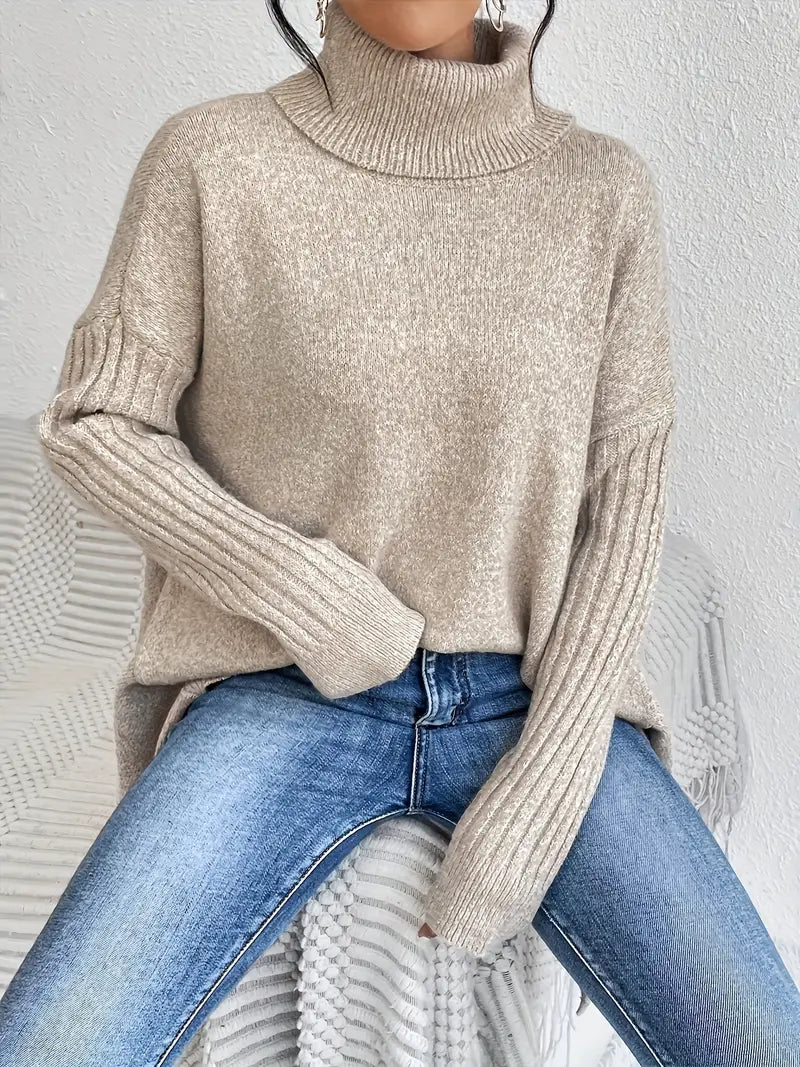 Long Ribbed Turtleneck Sweater