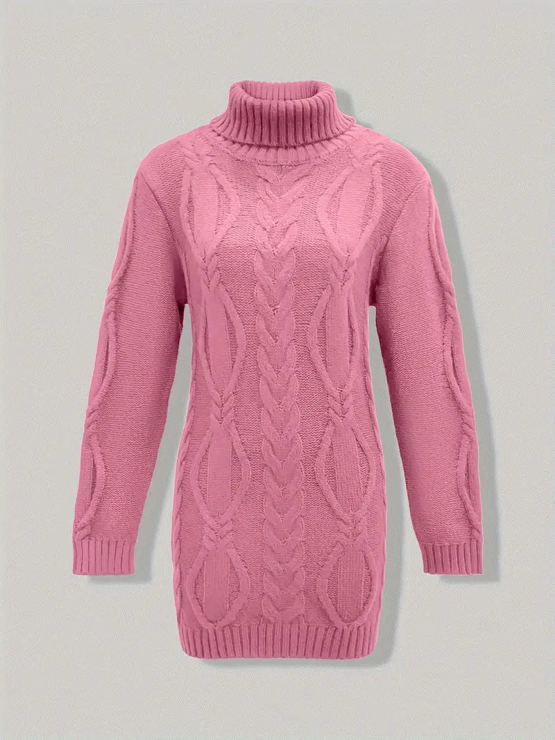 Chunky Cable Knit Turtleneck Dress