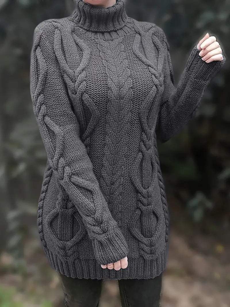 Chunky Cable Knit Turtleneck Dress