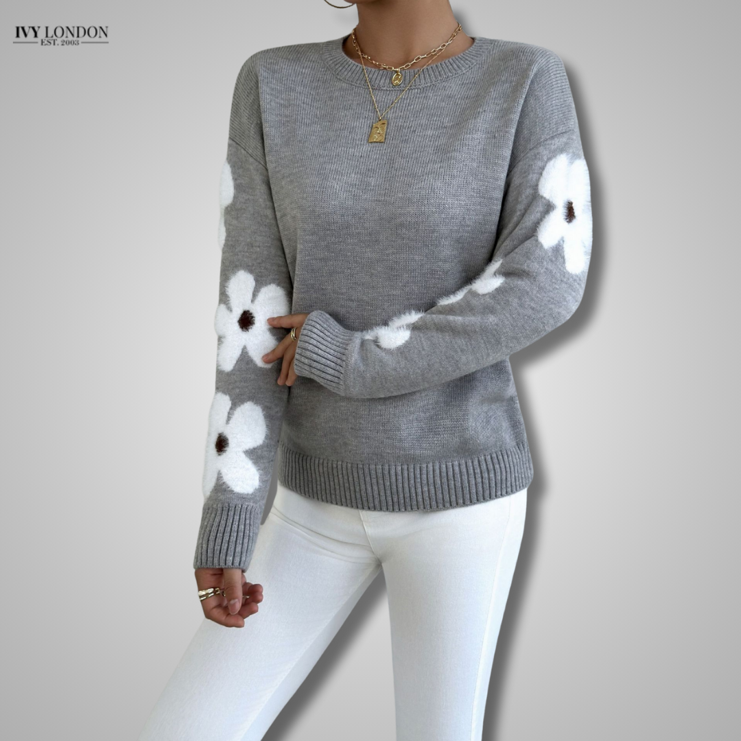 Floral Knit Sweater with Defined Waist