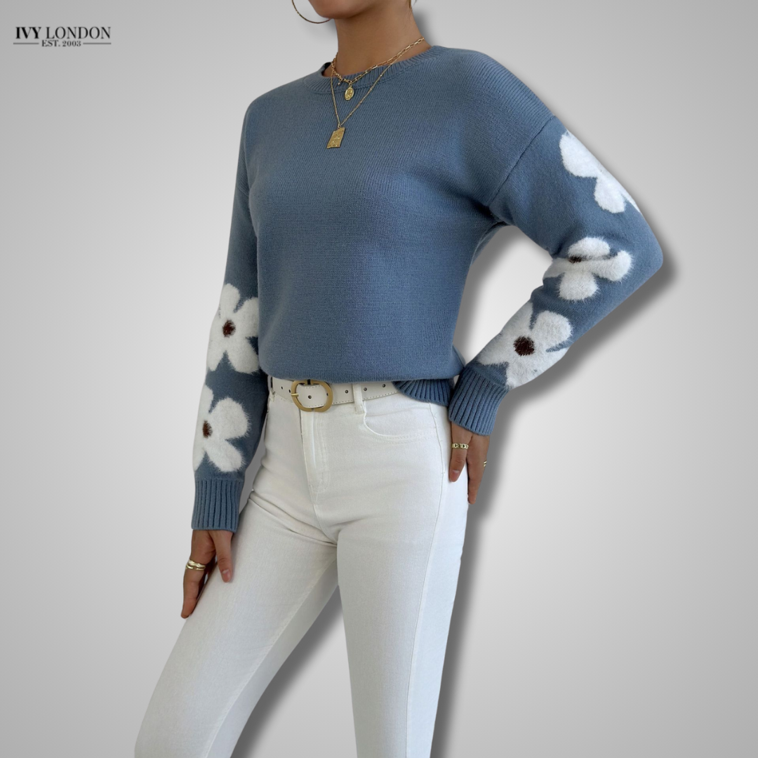 Floral Knit Sweater with Defined Waist