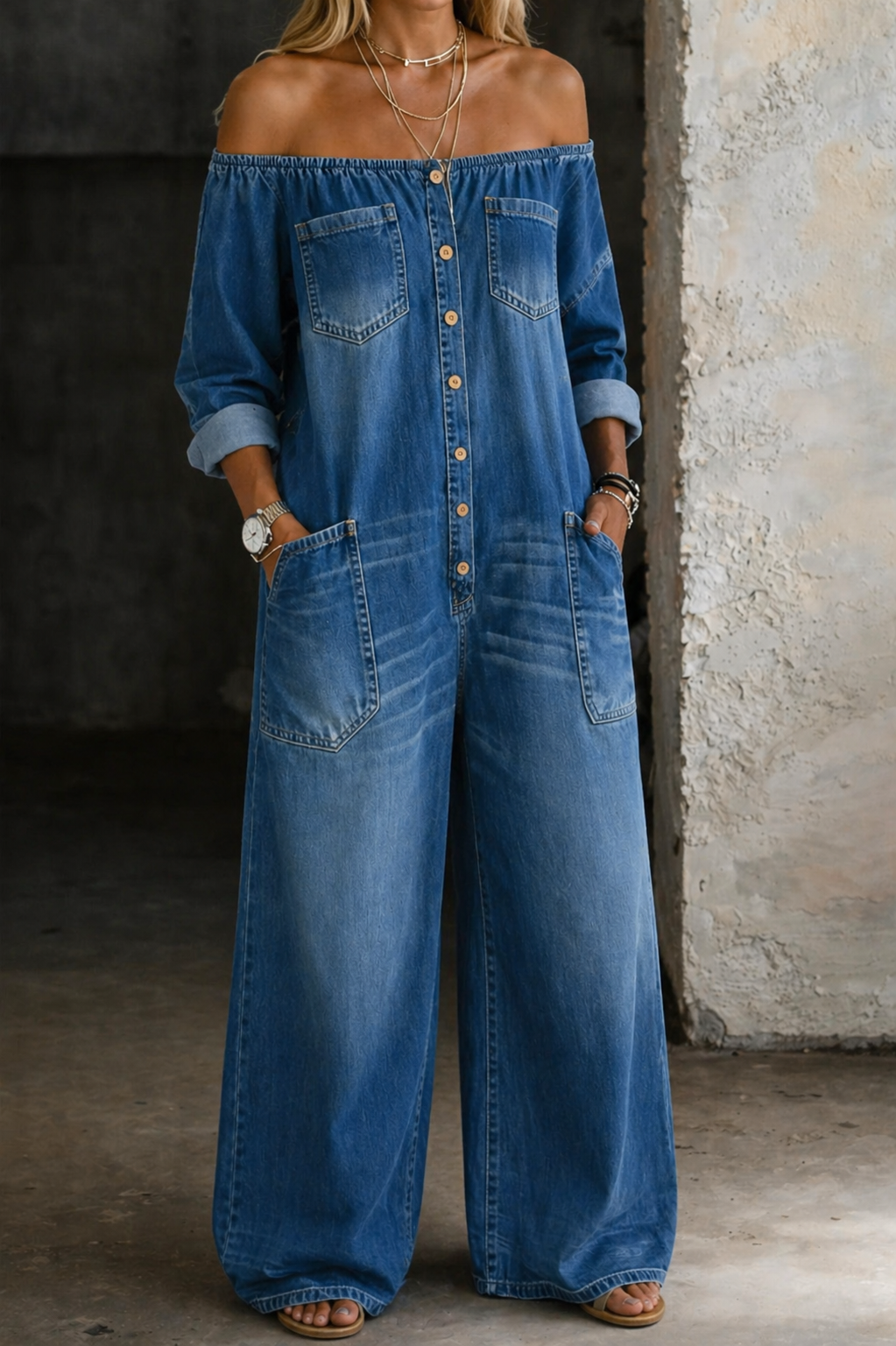 Off Shoulder Long Sleeve Jumpsuit