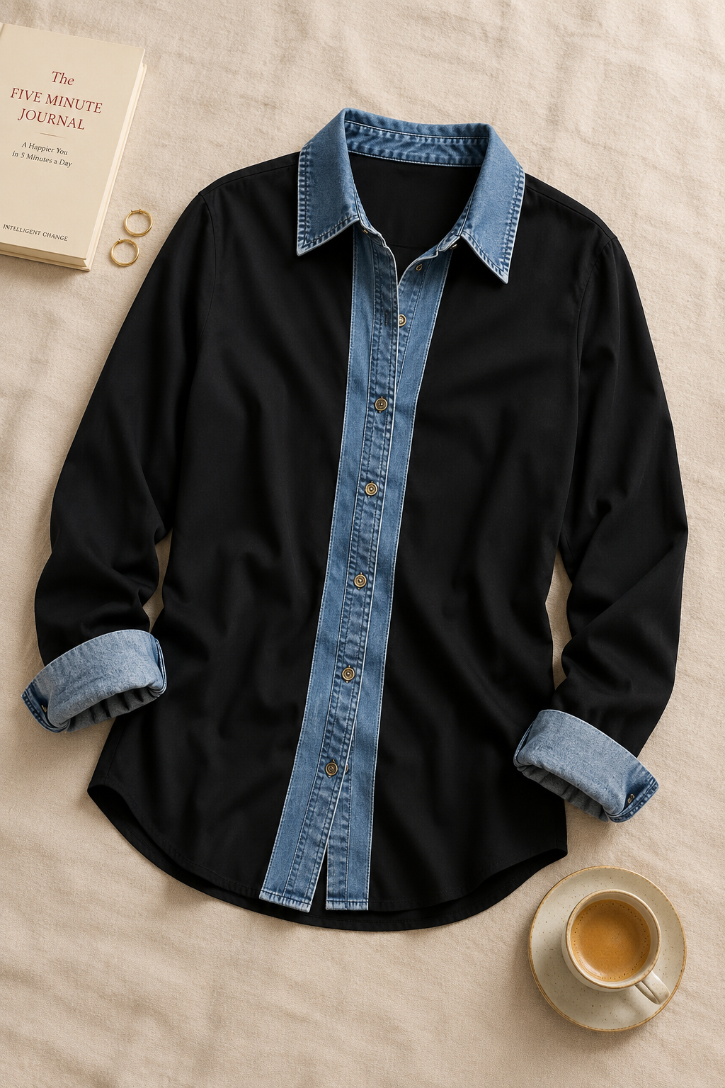 The Ember Two-Tone Denim Trim Button-Up Shirt