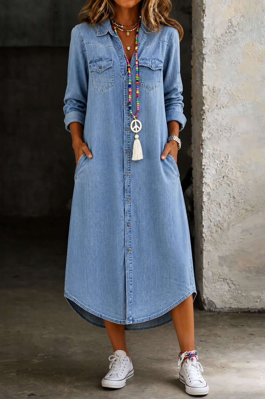 Casual Elegant Long Denim Shirt Dress