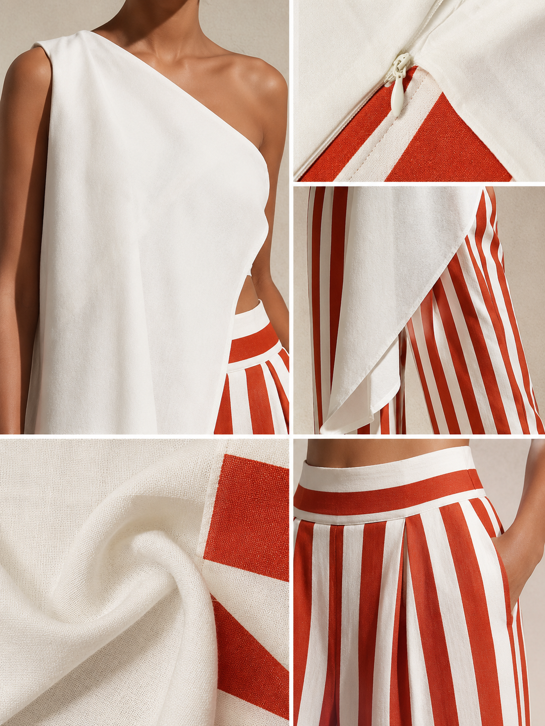 Striped One-Shoulder Two-Piece Set