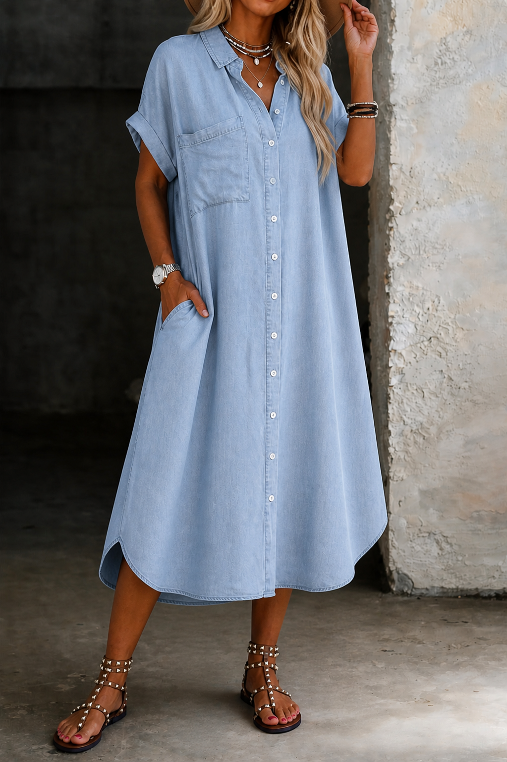 Lightweight Denim Style Shirt Dress