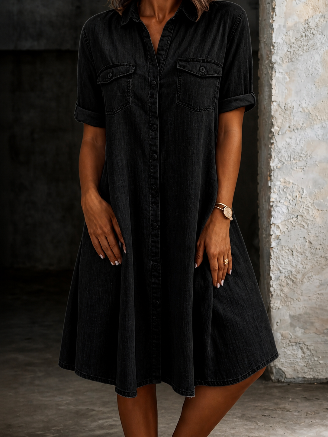 Casual Denim Style Midi Dress
