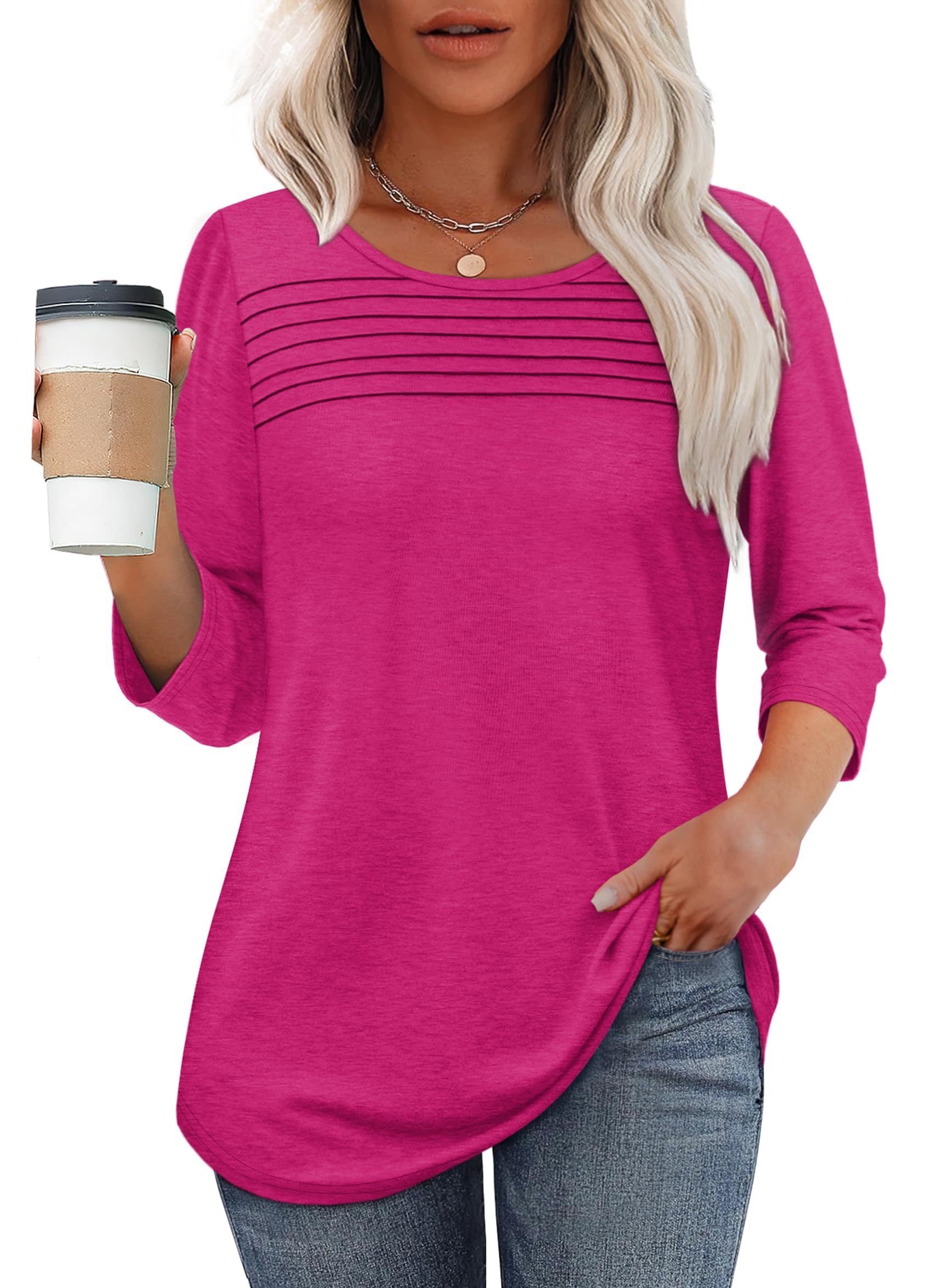 Mona — Pleated Three-Quarter Sleeve Top