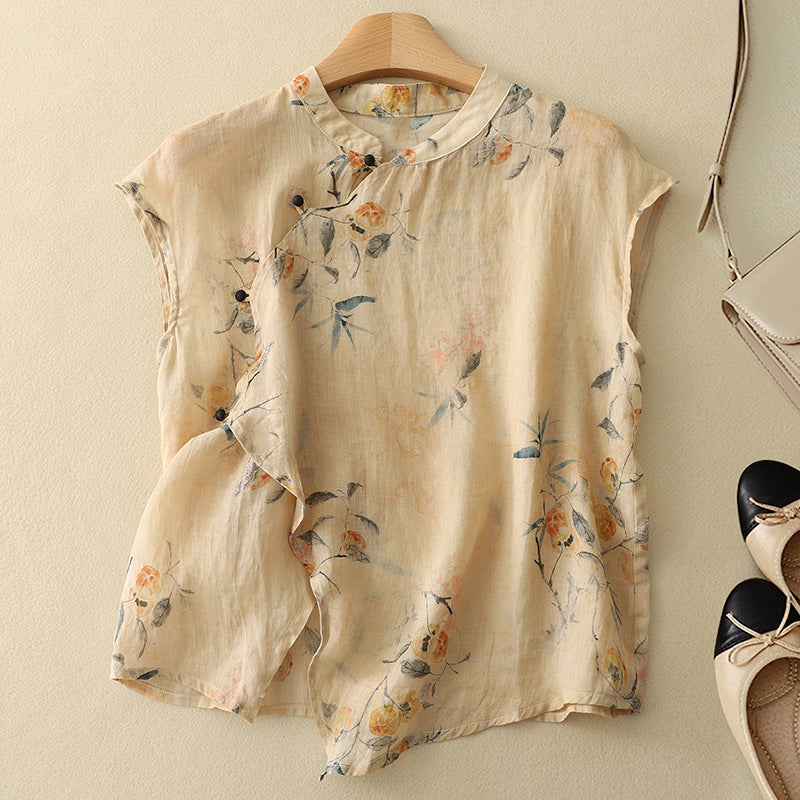 Floral Print Linen Top