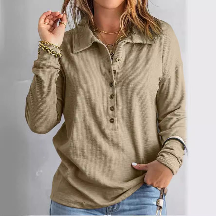 Sabine — Ribbed Buttoned Top