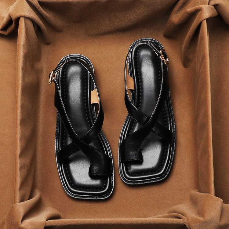 Italian Leather Cross Strap Sandals