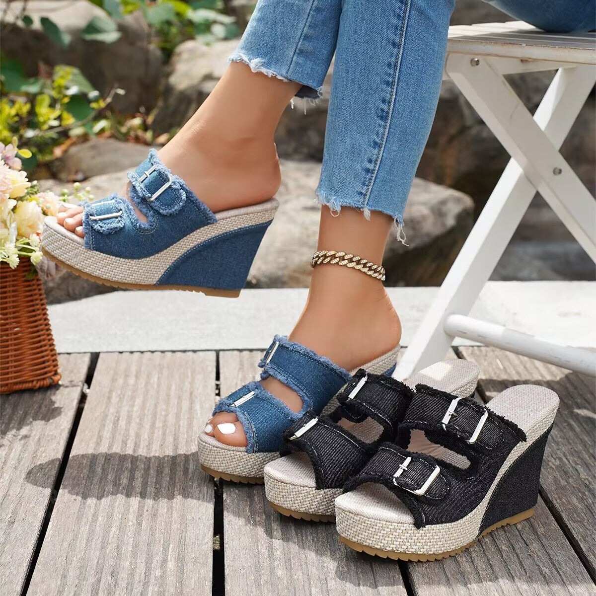 Fray Edge Wedge Sandals