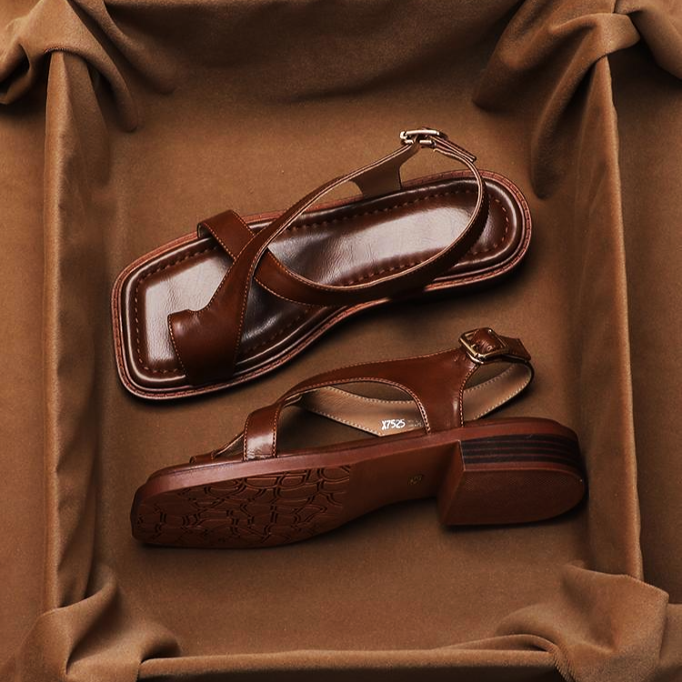 Italian Leather Cross Strap Sandals