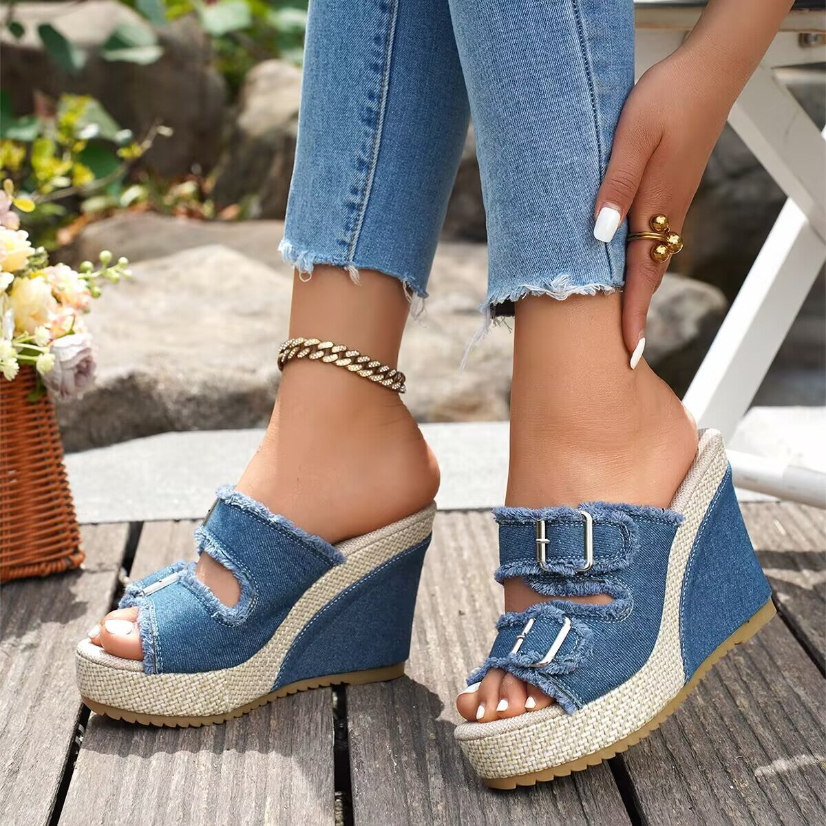 Fray Edge Wedge Sandals