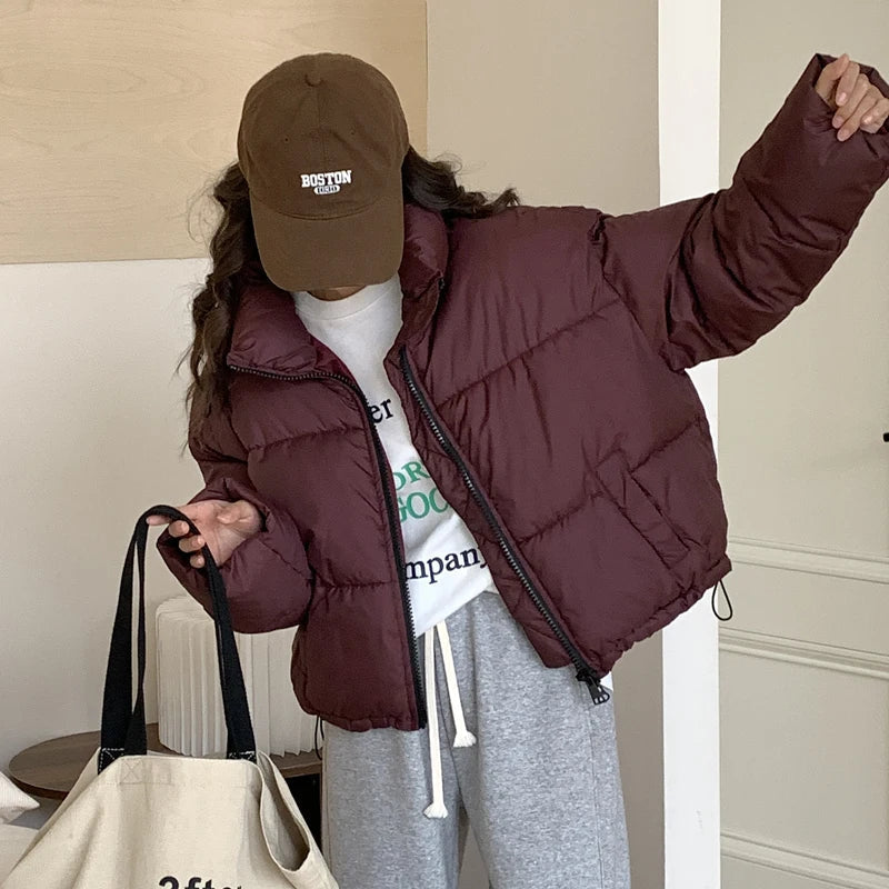 Cropped High Collar Puffer Jacket