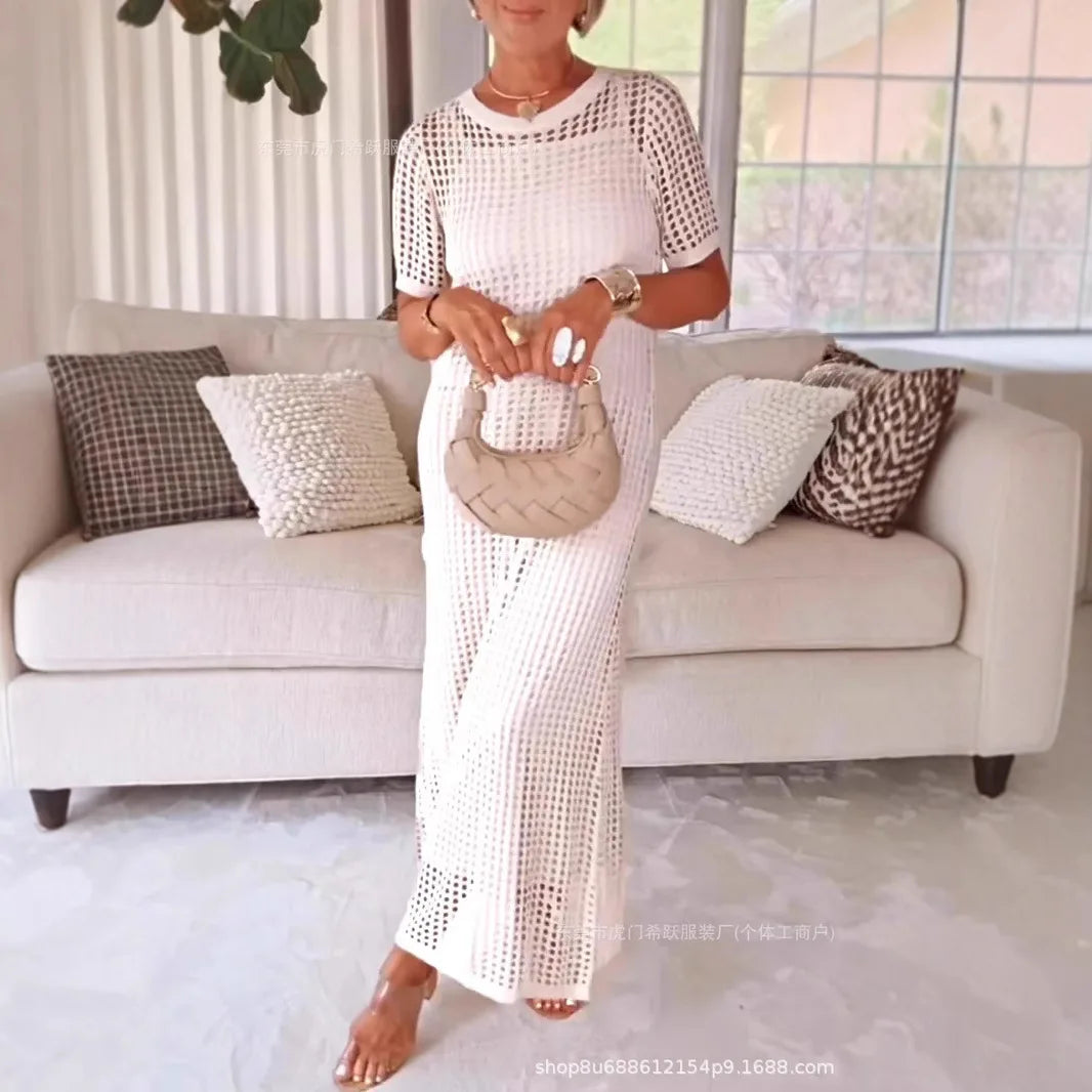 Elegant V-Neck Lace Long Sleeve Maxi Dress