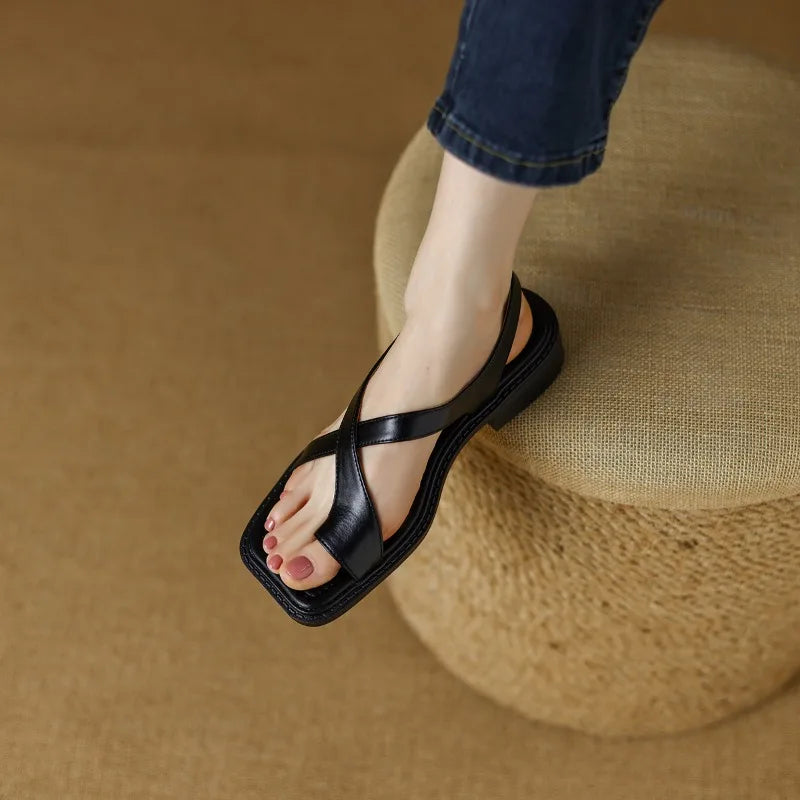 Italian Leather Cross Strap Sandals