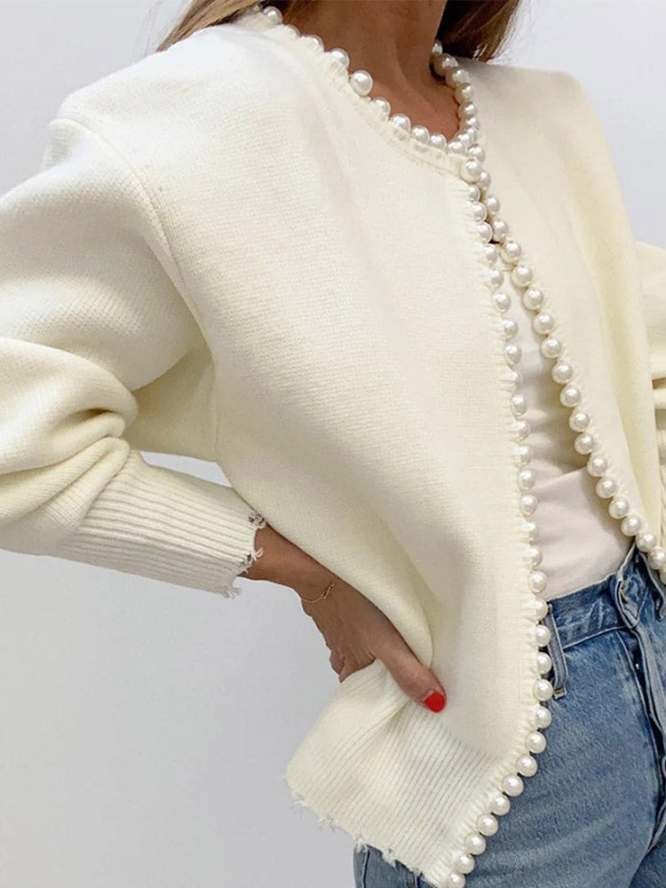 Pearl Trim Cropped Sweater