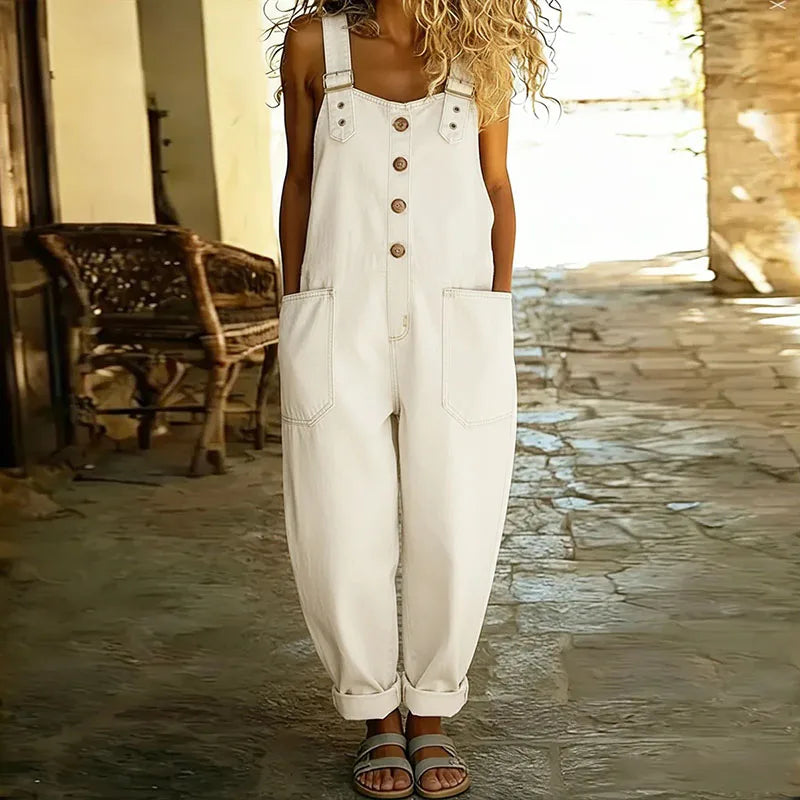 Everly - Relaxed Button Front Denim Overalls